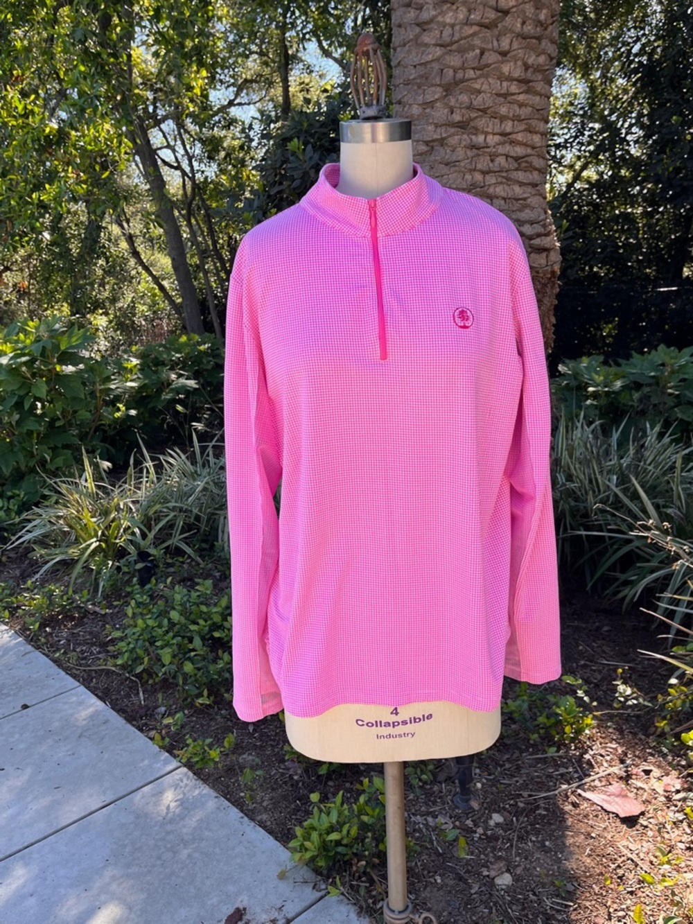 IBKUL  gingham quarter-zip long sleeve top - size XL